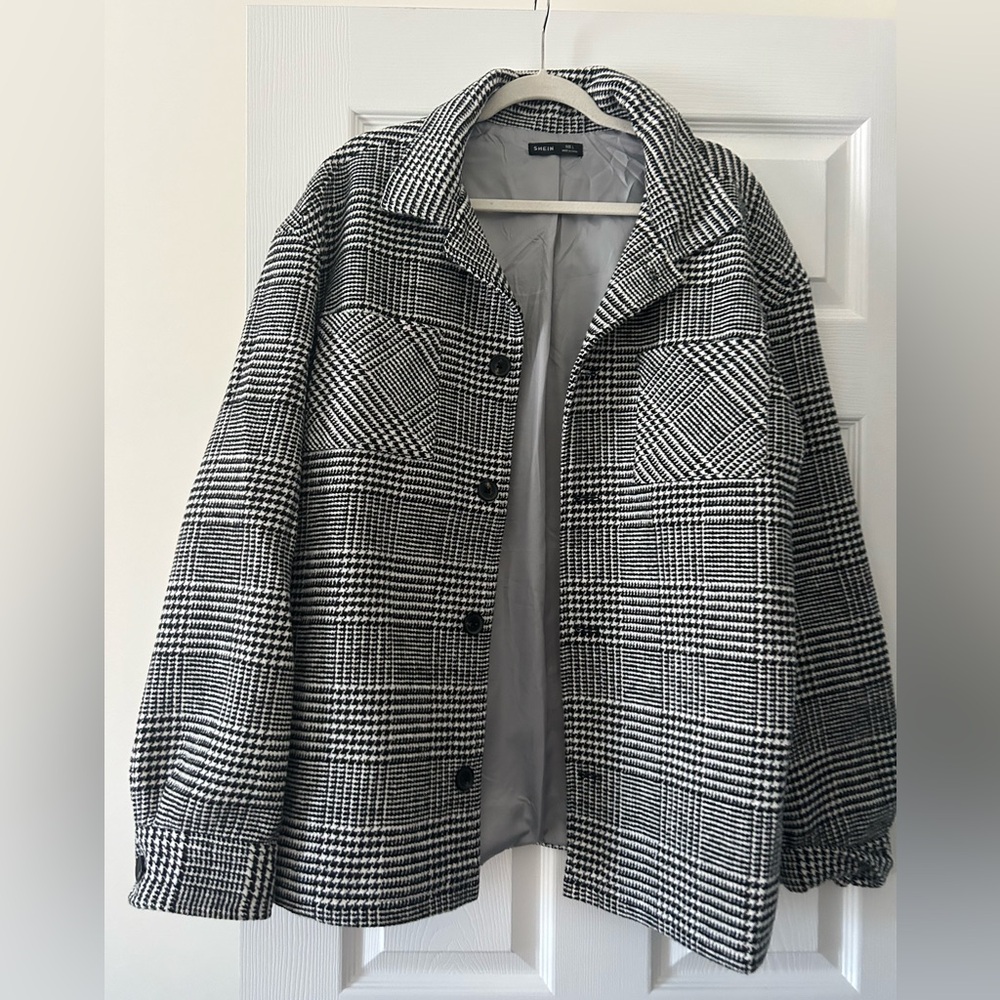 Shein Black and White Houndstooth Shacket